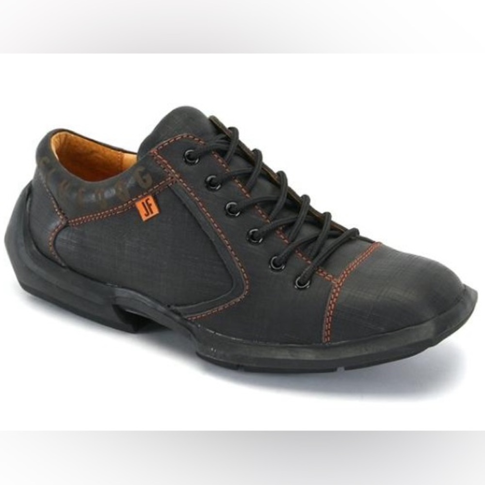 John Fluevog Black Low-Top Sneakers with Orange Stitching